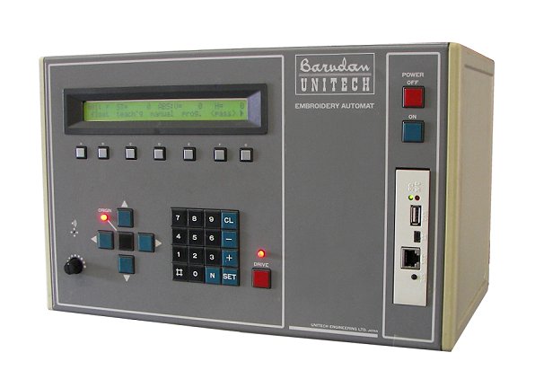 A picture of the control panel on a Barudan BEMS Embroidery Machine